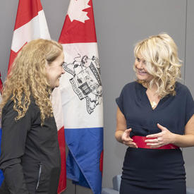 The Governor General talks to Her Worship Tara Veer, Mayor of Red Deer. 