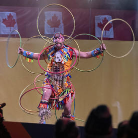 A First Nations hoop dancer performs. 