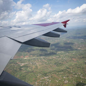 Photo of the plane’s wing taken from the air. 