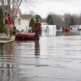 Flooded water and rescue teams