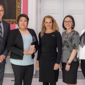 The SmartICE team, represented by Trevor Bell, Shelly Elverum, Jenny Mosesie, Shawna Dicker, pose for a picture with the Governor General.