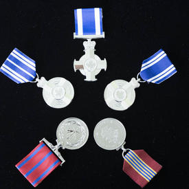 A picture of the various medals presented to recipients at the military-themed honours ceremony