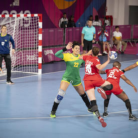 The Canadian women’s handball team played against Brazil. 