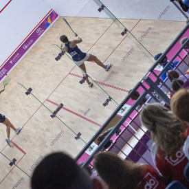 Team Canada squash player Samantha Cornett played against the United States of America. 