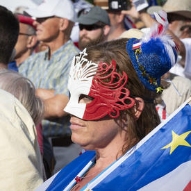 Acadians dressed in their national colours attended an event that kicked off the Tintamarre. 