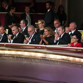 A photo of the Governor General and other Heads of State, seated inside the Grand Theatre in Warsaw, Poland.