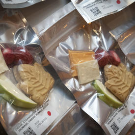 A photo of a vacuum-sealed snack, as it would be prepared for astronauts in space. 