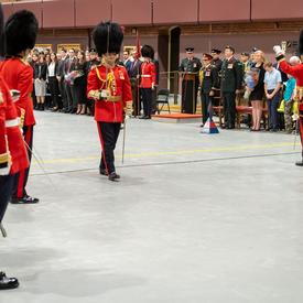 Lieutenant-Colonel Commanding Lynam marches with the Governor General's Foot Guards for the last time. 