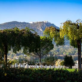 View of the Cassino War Cemetery on a sunny fall day.