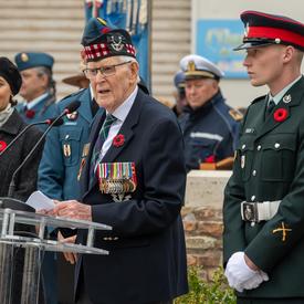  A Canadian war veteran delivers remarks. 