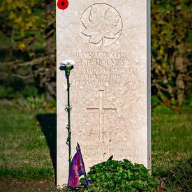 The tombstone of a Canadian soldier. 