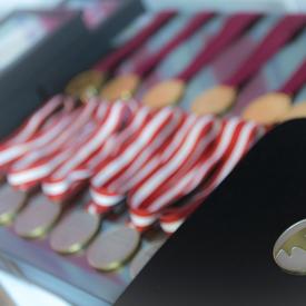 Medals for the Governor General’s History Awards are on a table. 