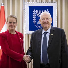 The Governor General and President Rivlin shake hands. 