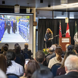 The Governor General delivers a presentation for students and faculty members from Lakehead University.