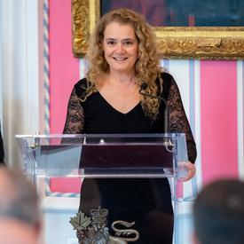 The Governor General delivers remarks from a podium during a Letters of Credence ceremony at Rideau Hall.