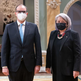 His Excellency Alfredo Martínez Serrano, Ambassador of the Kingdom of Spain, stands to the right of Governor General Mary Simon for a photograph.
