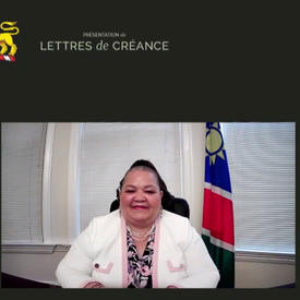 A split screen of Governor General Mary Simon and Her Excellency Margareth Natalie Mensah-William,s High Commissioner for the Republic of Namibia.