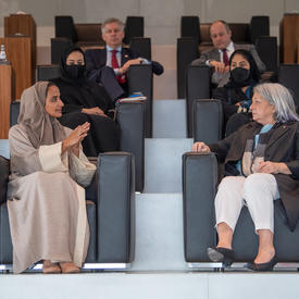 Governor General Mary Simon is sitting next to Her Excellency Sheikha Hind bint Hamad Al Thani. 