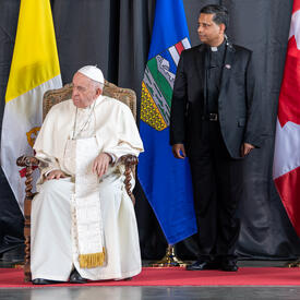 Governor General Simon and Pope Francis sitting together.