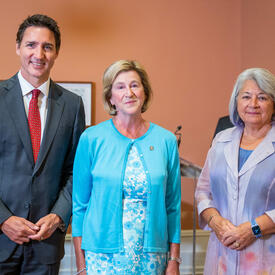 Left to right: Prime Minister Justin Trudeau, Minister of Public Services and Procurement Helena Jaczek and Governor General Mary Simon.