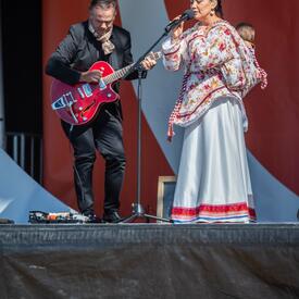 Musicians are performing on stage.