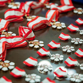 Rows of Order of Canada medals.