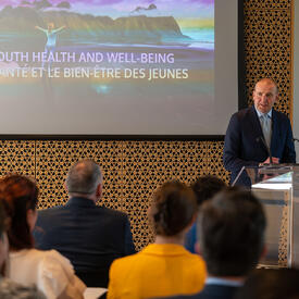 Le président islandais Guðni Th. Jóhannesson prononce une allocution