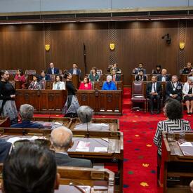 Governor General Marie Simon watches a cultural performance