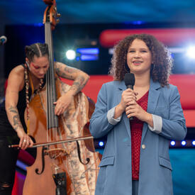 A singer sings during the Canada Day celebration