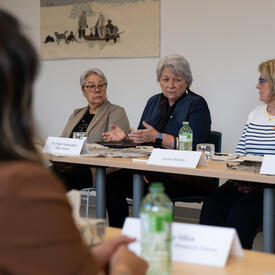 Governor General Mary Simon participating in a round-table discussion.