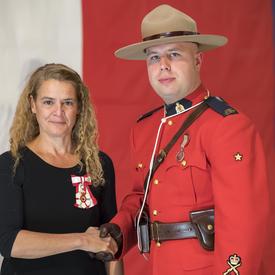 Constable Garrett Dove received a Sovereign’s medal for volunteers.  He has gone above and beyond in mentoring and guiding First Nations youth in the communities of Pelican Narrows and Battleford.