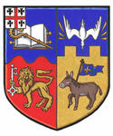 Arms of Dennis Paul Drainville impaled with the Arms of the See of Quebec (also known as the Anglican Diocese of Quebec)