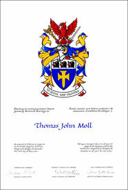Letters patent granting heraldic emblems to Thomas John Moll Letters patent granting heraldic emblems to Thomas John Moll