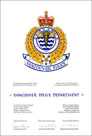 Letters patent granting heraldic emblems to the Vancouver Police Department