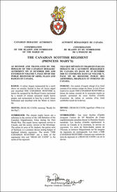 Letters patent confirming the blazon of the Badge of The Canadian Scottish Regiment (Princess Mary’s) Letters patent confirming the blazon of the Badge of The Canadian Scottish Regiment (Princess Mary’s)