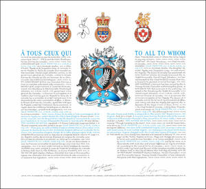 Letters patent granting heraldic emblems to Julie Payette
