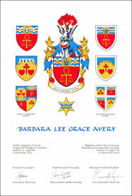 Letters patent granting heraldic emblems to Barbara Lee Grace Avery