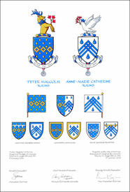 Letters patent granting heraldic emblems to Anne-Marie Catherine Kains