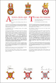 Letters patent granting heraldic emblems to the Municipalité de la paroisse Saint-Martin Letters patent granting heraldic emblems to the Municipalité de la paroisse Saint-Martin