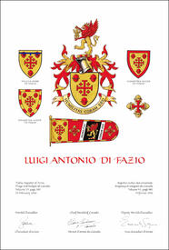 Lettres patentes concédant des emblèmes héraldiques à Luigi Antonio Di Fazio Lettres patentes concédant des emblèmes héraldiques à Luigi Antonio Di Fazio