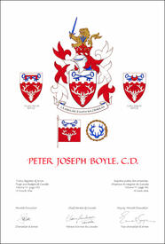 Letters patent granting heraldic emblems to Peter Joseph Boyle Letters patent granting heraldic emblems to Peter Joseph Boyle