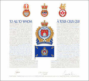 Lettres patentes concédant des emblèmes héraldiques à la Kingston Police (aussi connue sous le nom de Service de police de Kingston)