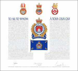 Letters patent granting heraldic emblems to the Kingston Police Letters patent granting heraldic emblems to the Kingston Police