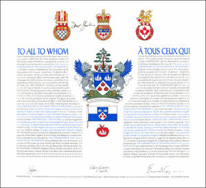 Letters patent granting heraldic emblems to the Corporation of the Municipality of Meaford