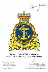 Lettres patentes approuvant l’insigne de la Marine royale du Canada