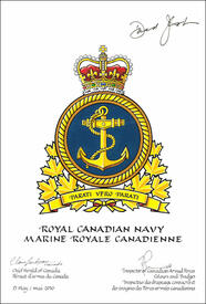 Letters patent approving the Badge of the Royal Canadian Navy Letters patent approving the Badge of the Royal Canadian Navy