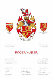 Letters patent granting heraldic emblems to Roger Miller Letters patent granting heraldic emblems to Roger Miller