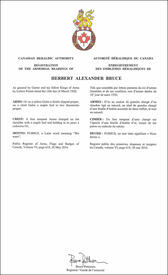Letters patent registering the heraldic emblems of Herbert Alexander Bruce Letters patent registering the heraldic emblems of Herbert Alexander Bruce