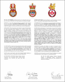 Letters patent granting heraldic emblems to Elizabeth Dowdeswell