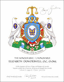 Letters patent granting heraldic emblems to Elizabeth Dowdeswell